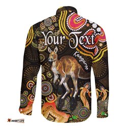 Custom Personalised Australian Astrology Hawaii Long Sleeve Button Shirt Aries Kangaroo Zodiac Aboriginal Vibes Gold