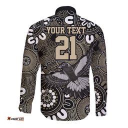 Custom Magpies NAIDOC Week 2024 Long Sleeve Button Shirt Fire Burning Aboriginal Dots Art