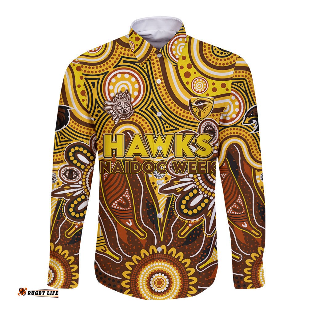 Personalised Hawks NAIDOC Week 2024 Long Sleeve Button Shirt Aussie Aboriginal Art