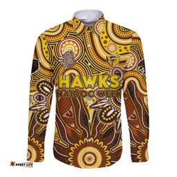 Personalised Hawks NAIDOC Week 2024 Long Sleeve Button Shirt Aussie Aboriginal Art