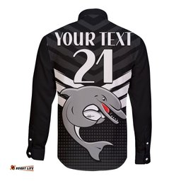 Custom Text And Number Redcliffe Dolphins Rugby Long Sleeve Button Shirt Simple Black Style