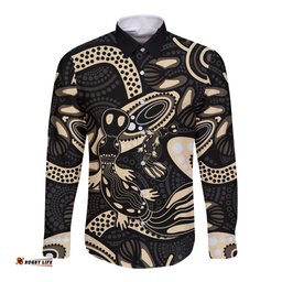 Australia Mothers Day Long Sleeve Button Shirt Mom And Baby Platypus Aboriginal Art