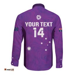 Custom Australia Soccer Long Sleeve Button Shirt Matildas Go Champions Purple