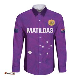Custom Australia Soccer Long Sleeve Button Shirt Matildas Go Champions Purple