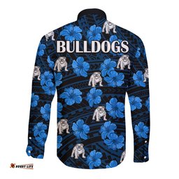 Bulldogs Rugby Long Sleeve Button Shirt Polynesian Style With Hibiscus