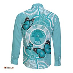 Australia Cervical Cancer Awareness Month Long Sleeve Button Shirt Brave Strong Butterfly Aboriginal Art