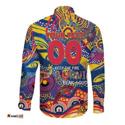 Custom NAIDOC Week 2024 Crows Long Sleeve Button Shirt Aboriginal Animals Keep The Fire Burning