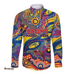 Custom NAIDOC Week 2024 Crows Long Sleeve Button Shirt Aboriginal Animals Keep The Fire Burning
