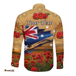 Custom Personalised Australia Aboriginal ANZAC Hawaii Long Sleeve Button Shirt Poppy Vibes Gold