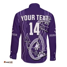 Custom Text And Number Dockers Football Long Sleeve Button Shirt Fremantle Anchor Mix Aboriginal Pattern Dynamic Style