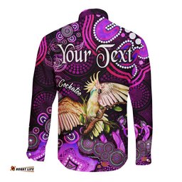 Custom Personalised Australian Astrology Hawaii Long Sleeve Button Shirt Libra Cockatoo Glider Zodiac Aboriginal Vibes Pink