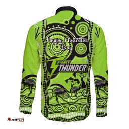 Sydney Thunder Cricket Long Sleeve Button Shirt Happy Australia Day Aboriginal Art