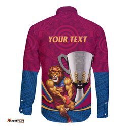 Personalised AFL Brisbane Lions Long Sleeve Button Shirt 2024 We Are The Champions - Trophy Style