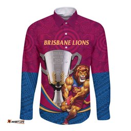 Personalised AFL Brisbane Lions Long Sleeve Button Shirt 2024 We Are The Champions - Trophy Style