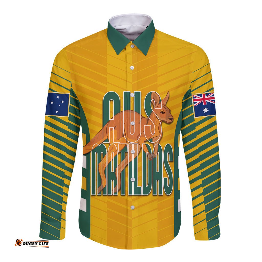 Custom Australia Soccer Long Sleeve Button Shirt Go Matildas Dynamic - National Colors