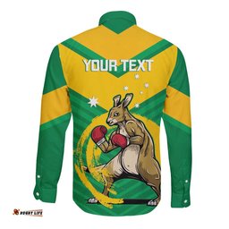 Personalised Australia Boxing Kangaroo Long Sleeve Button Shirt Aussie Pride National Color