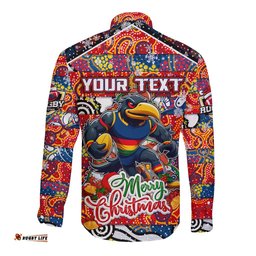 Custom Crows Football Merry Christmas Long Sleeve Button Shirt Indigenous Australian Art