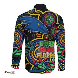 Crows Football Aboriginal Art Long Sleeve Button Shirt NAIDOC Indigenous Tribal
