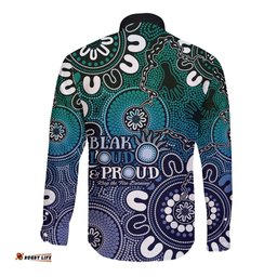 NAIDOC Week 2024 Fire Burning Long Sleeve Button Shirt Aboriginal Dots Blue Art