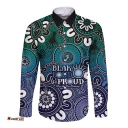 NAIDOC Week 2024 Fire Burning Long Sleeve Button Shirt Aboriginal Dots Blue Art