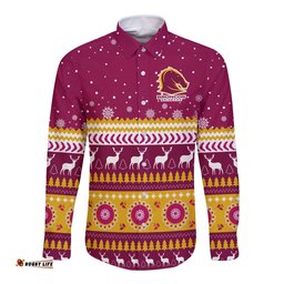 Custom Personalised Broncos Aboriginal Long Sleeve Button Shirt Christmas Brisbane