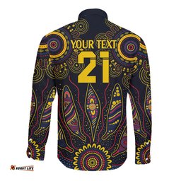 Custom Adelaide Football Long Sleeve Button Shirt With Crow Aboriginal Art Style