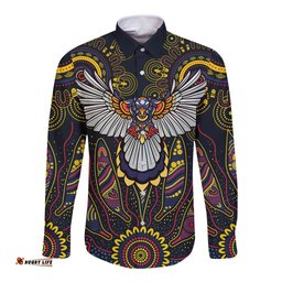 Custom Adelaide Football Long Sleeve Button Shirt With Crow Aboriginal Art Style