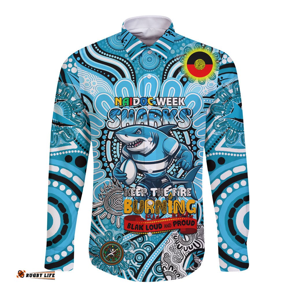 Custom NAIDOC Week 2024 Sharks Long Sleeve Button Shirt Mascot Rugby