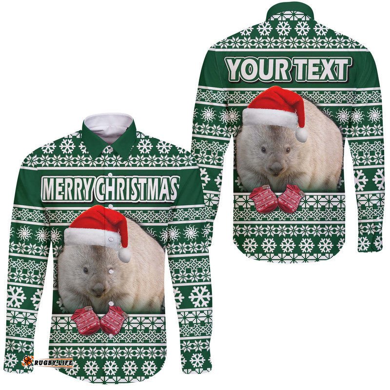 Custom Personalised Australian Wombat Christmas Vibe With Aboriginal Dot Painting Style Hawaii Long Sleeve Button Shirt