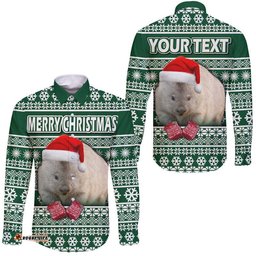 Custom Personalised Australian Wombat Christmas Vibe With Aboriginal Dot Painting Style Hawaii Long Sleeve Button Shirt
