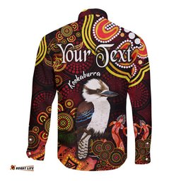 Custom Personalised Australian Astrology Hawaii Long Sleeve Button Shirt Sagittarius Kookaburra Zodiac Aboriginal Vibes Red