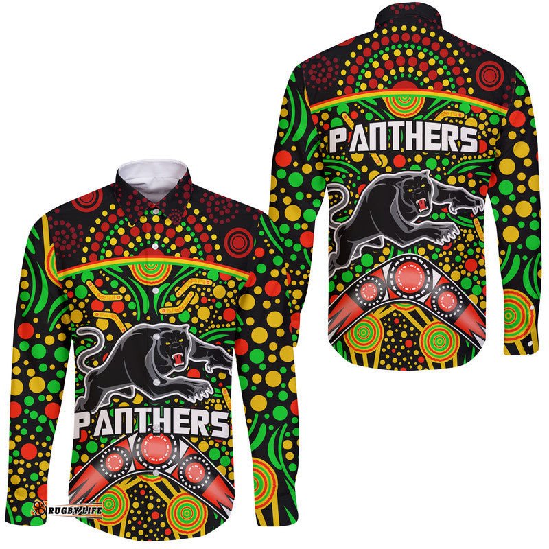 Panthers Rugby Hawaii Long Sleeve Button Shirt Boomerang Indigenous Dots