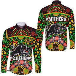 Panthers Rugby Hawaii Long Sleeve Button Shirt Boomerang Indigenous Dots