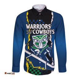NRL Combine Warriors and Cowboys Long Sleeve Button Shirt