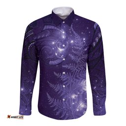 New Zealand Matariki Long Sleeve Button Shirt Purple Milky Way Stars Night Sky