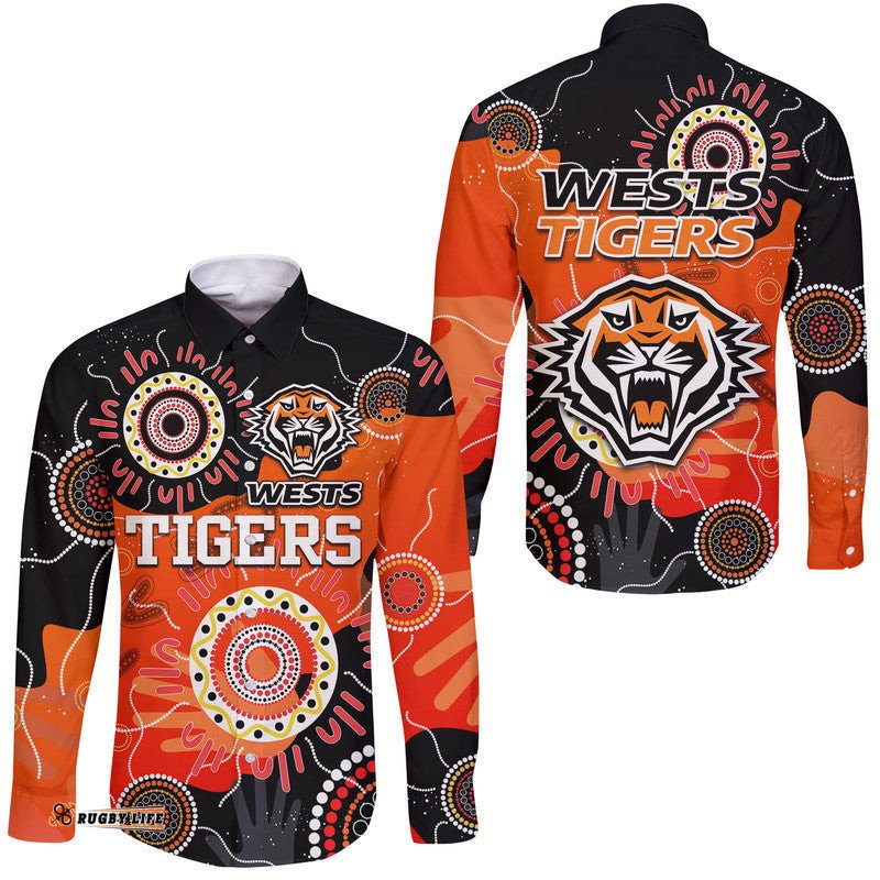 Wests Tigers Indigenous Aboriginal Rugby Hawaii Long Sleeve Button Shirt
