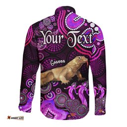 Custom Personalised Australian Astrology Hawaii Long Sleeve Button Shirt Capricorn Goanna Zodiac Aboriginal Vibes Pink