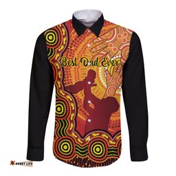 Australia Father Day Long Sleeve Button Shirt Aussie Best Dad Ever Indigenous Hand Art