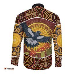 Aboriginal Magpies Dots Art Long Sleeve Button Shirt Native Australian Animals