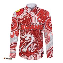 Personalised NAIDOC Week 2024 Sydney Swans Long Sleeve Button Shirt Australian Aboriginal Hand Painting