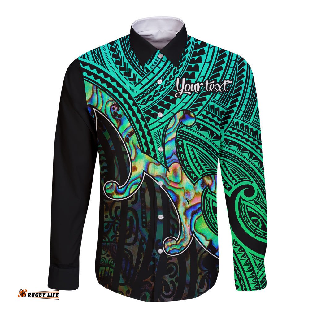 Aotearoa Maori Koru Long Sleeve Button Shirt Polynesian Pacific Tribal Blue