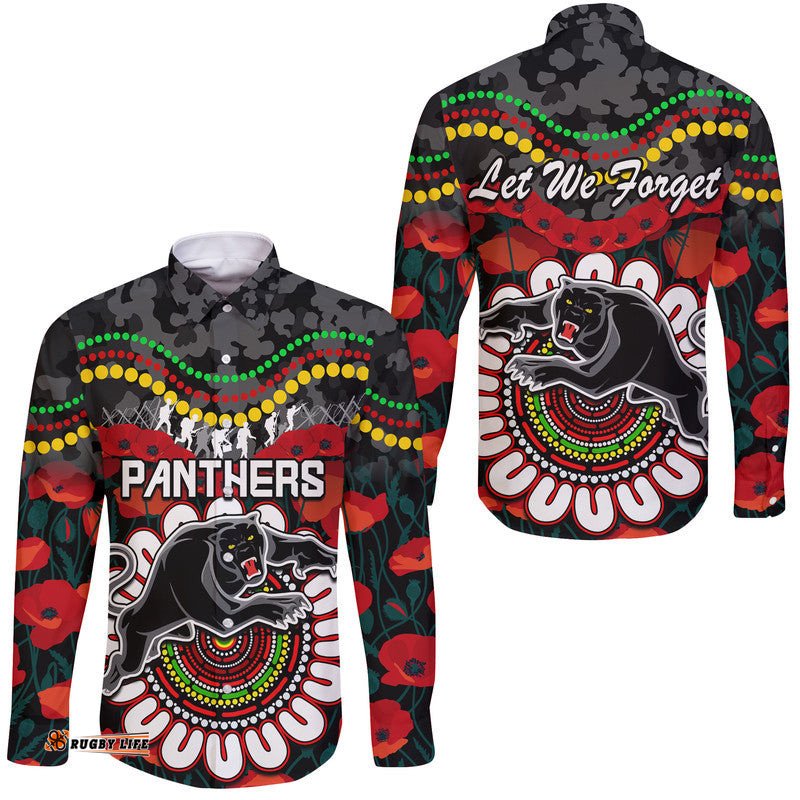 Panthers Rugby ANZAC Hawaii Long Sleeve Button Shirt Camouflage Poppy