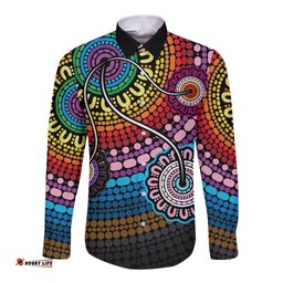 Australia LGBTQ+ History Month Long Sleeve Button Shirt Indigenous Rainbows Pride Be You