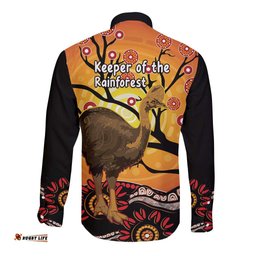 Keeper Of The Rainforest Cassowary Long Sleeve Button Shirt Aboriginal Art