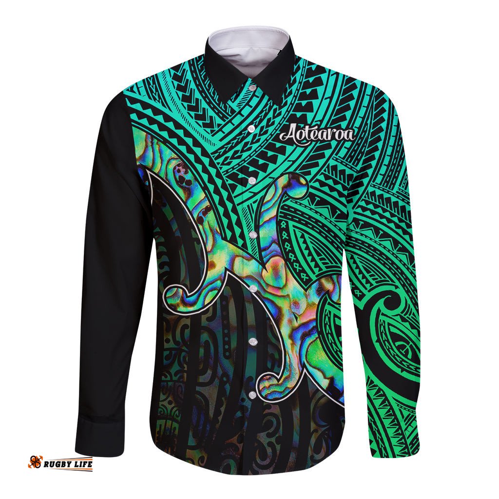Aotearoa Papua Shell Long Sleeve Button Shirt Maori Tribal Pattern