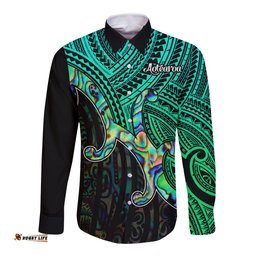 Aotearoa Papua Shell Long Sleeve Button Shirt Maori Tribal Pattern