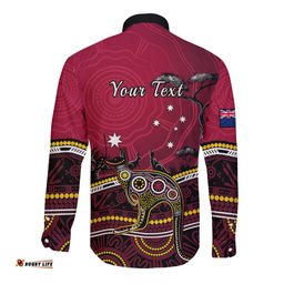Personalised June 6 Queensland Day Long Sleeve Button Shirt Australian Aboriginal Art