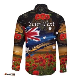Custom Personalised Australia Aboriginal ANZAC Hawaii Long Sleeve Button Shirt Poppy Vibes Black