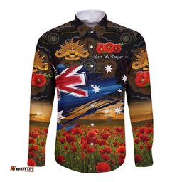 Custom Personalised Australia Aboriginal ANZAC Hawaii Long Sleeve Button Shirt Poppy Vibes Black