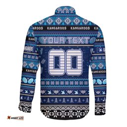 Personalized Kangaroos Football Xmas Long Sleeve Button Shirt Australia AFL Mascot